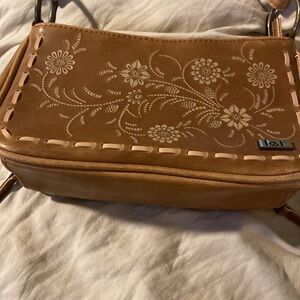SUMMER FUN “L E I “ stamped flowers FINE LEATHER bag with LOTS of room inside!